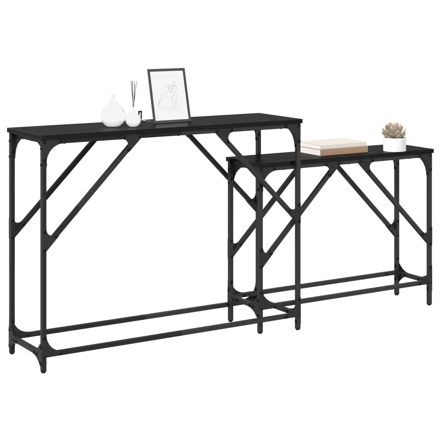 Konsollbord 2 pcs Svart Eik 100 x 28 x 75 cm Konstruert tre