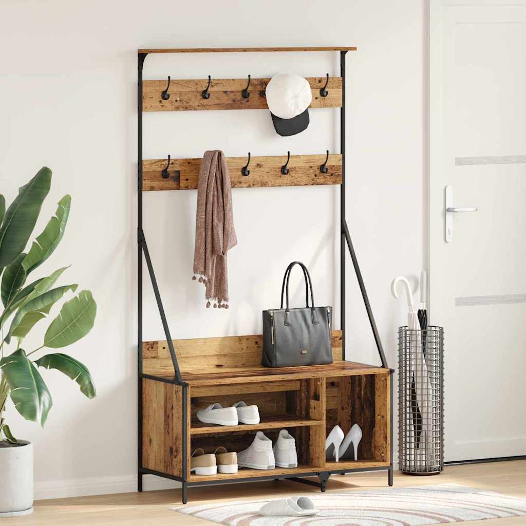 Klesstativ med hylle Gamle tre 100 x 41 x 184 cm Konstruert tre