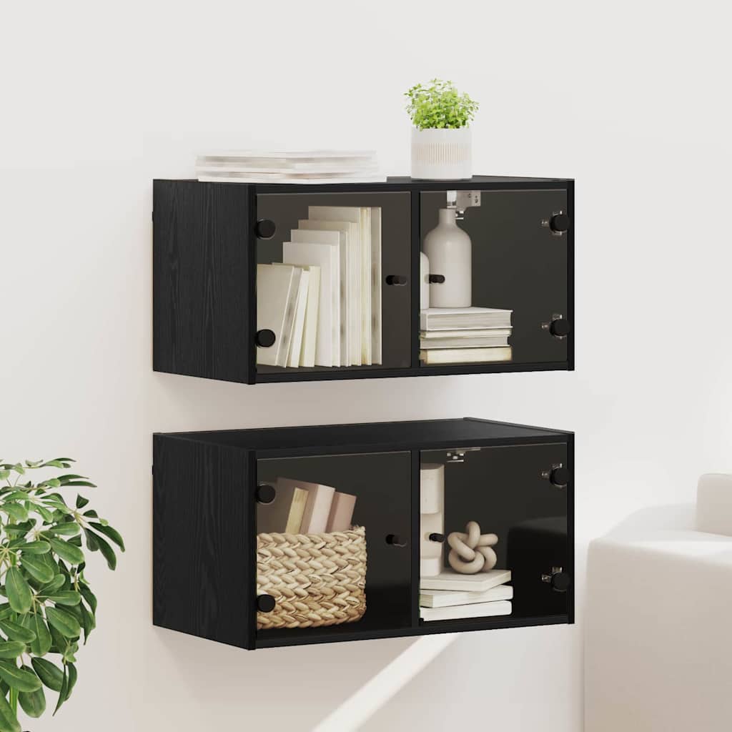 Vegghotell 2 pcs Svart Eik 68 x 37 x 35 cm Konstruert tre