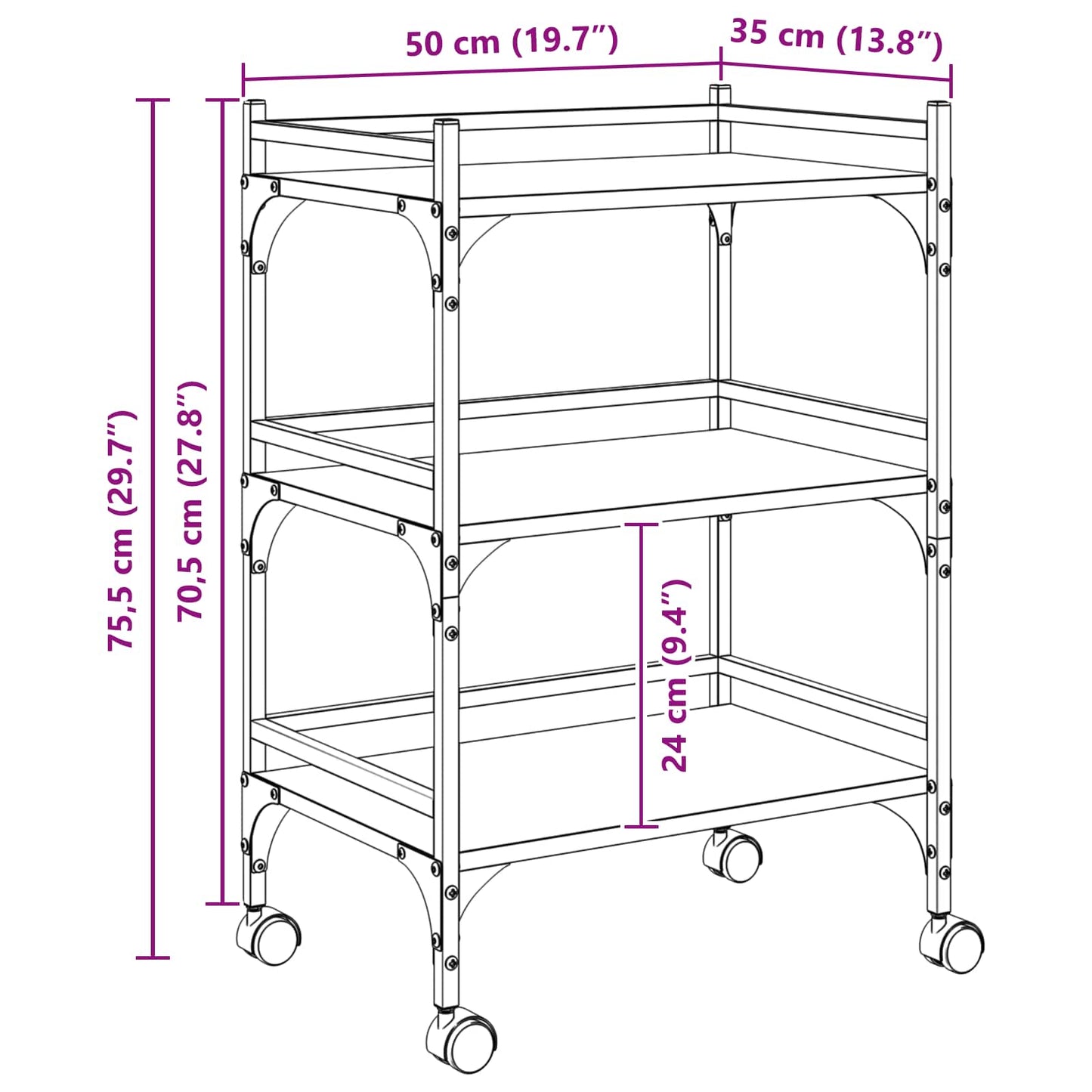 Kjøkkenvogn Sonoma eik 50 x 35 x 75,5 cm Konstruert tre