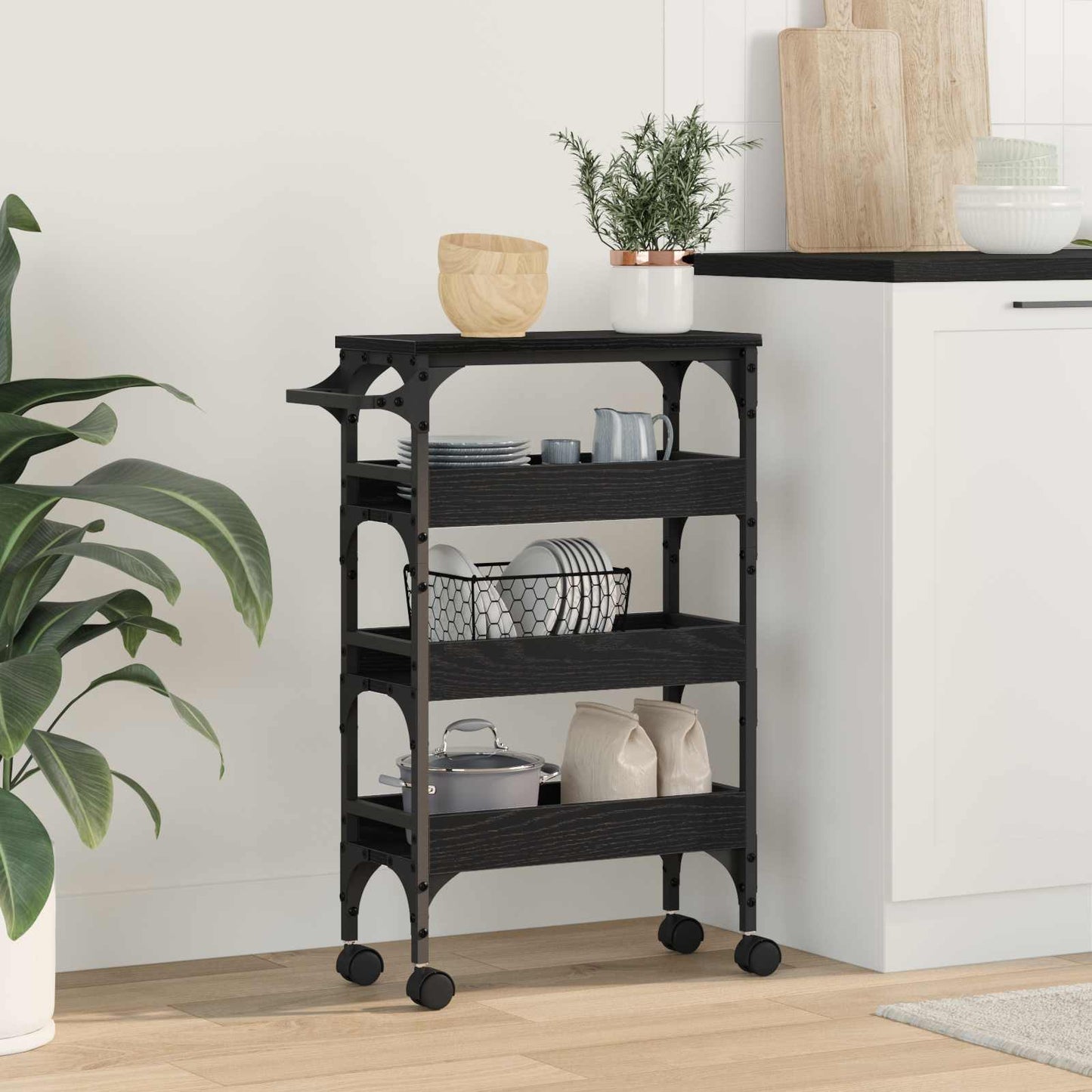 Kjøkkenvogn Svart Eik 53 x 20 x 76 cm Konstruert tre