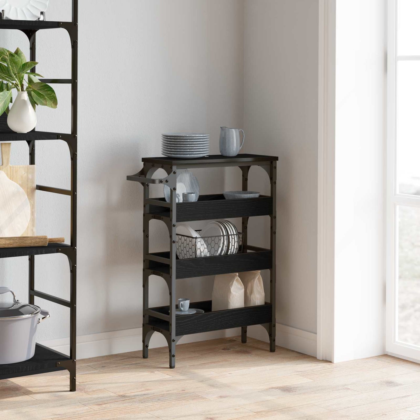 Kjøkkenvogn Svart Eik 53 x 20 x 76 cm Konstruert tre