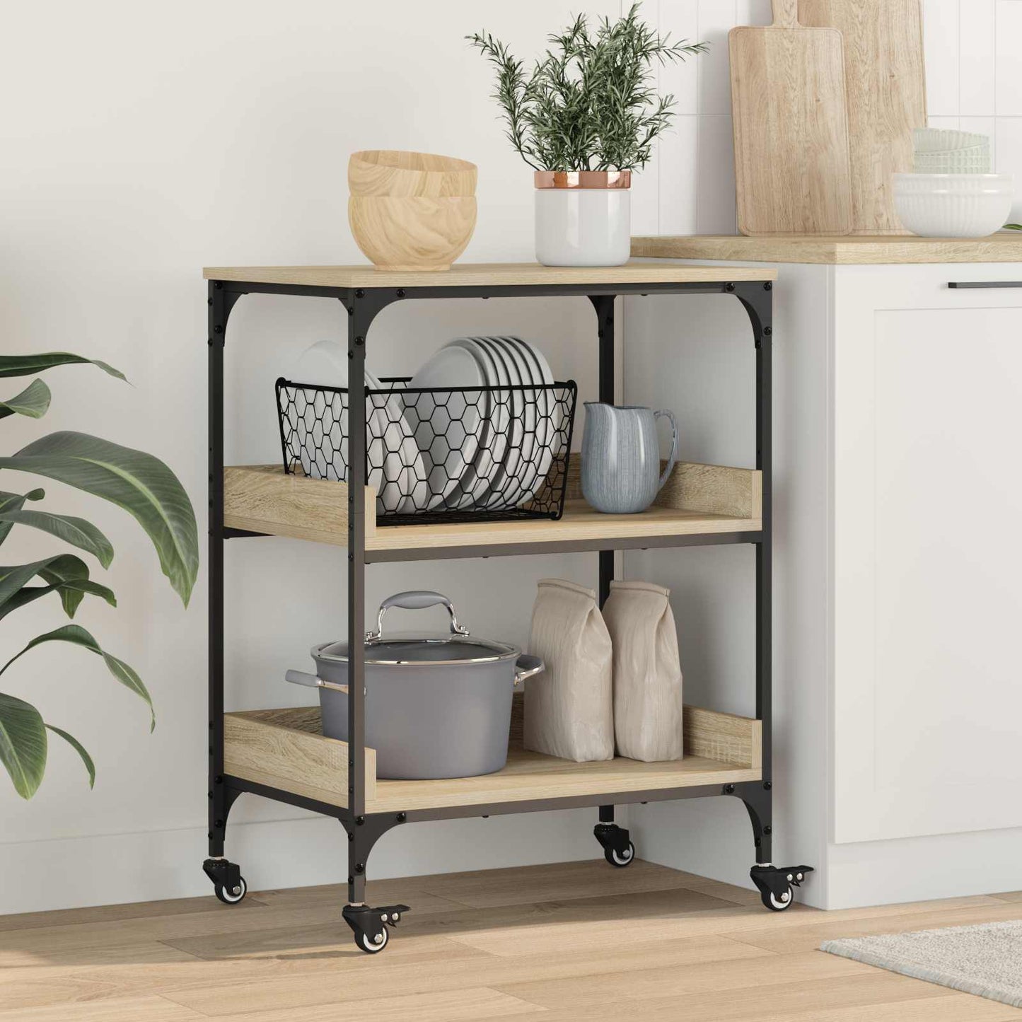 Kjøkkenvogn Sonoma eik 60 x 41 x 80,5 cm Konstruert tre