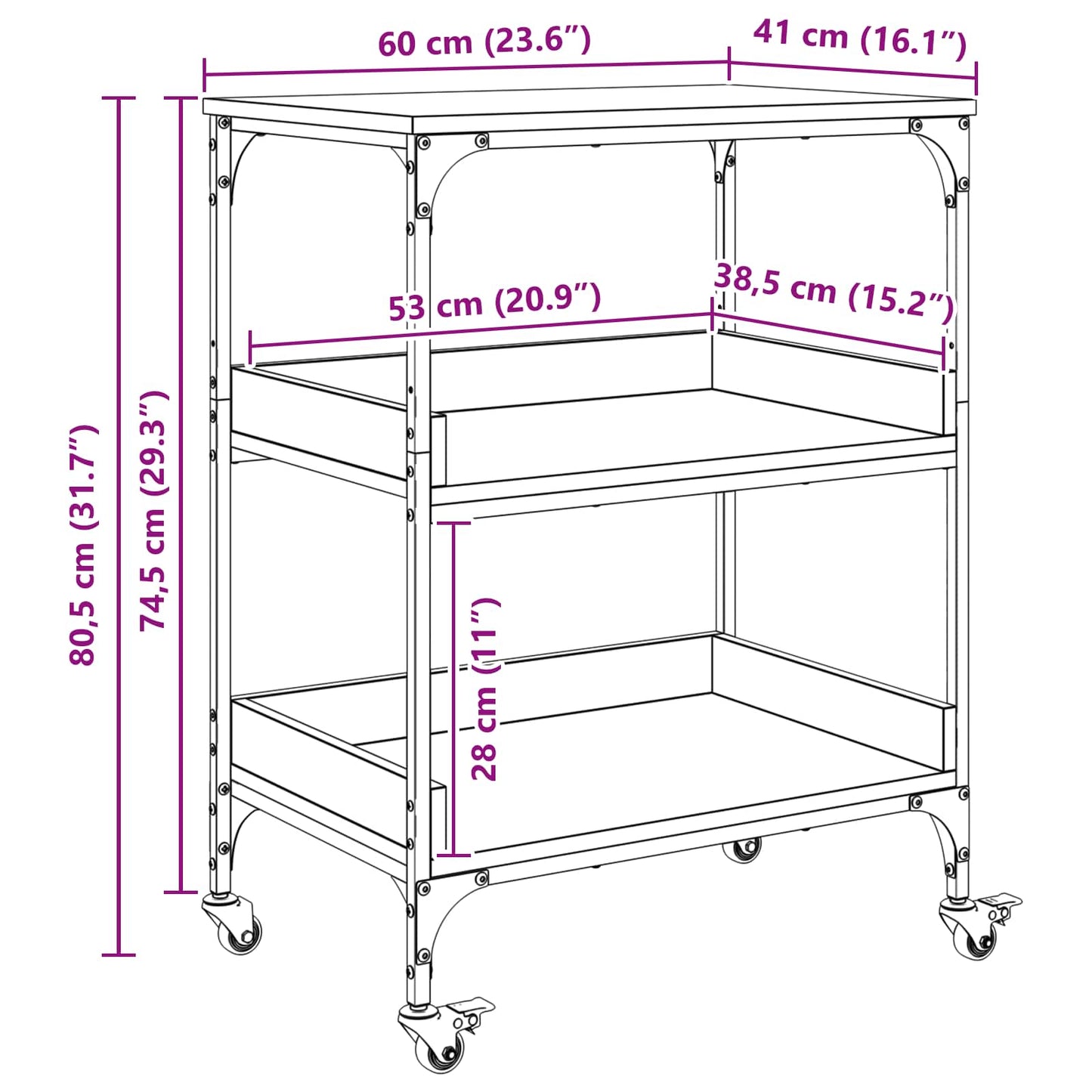 Kjøkkenvogn Sonoma eik 60 x 41 x 80,5 cm Konstruert tre