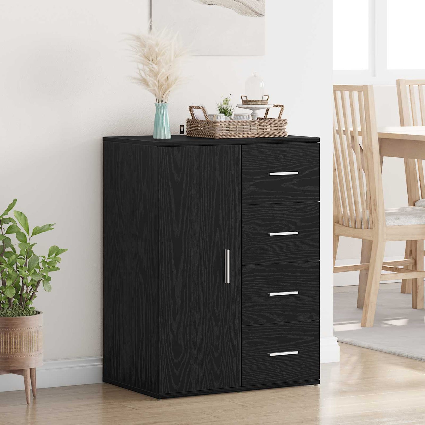 Serviesskap med skuff Svart Eik 59 x 39 x 80 cm Konstruert tre