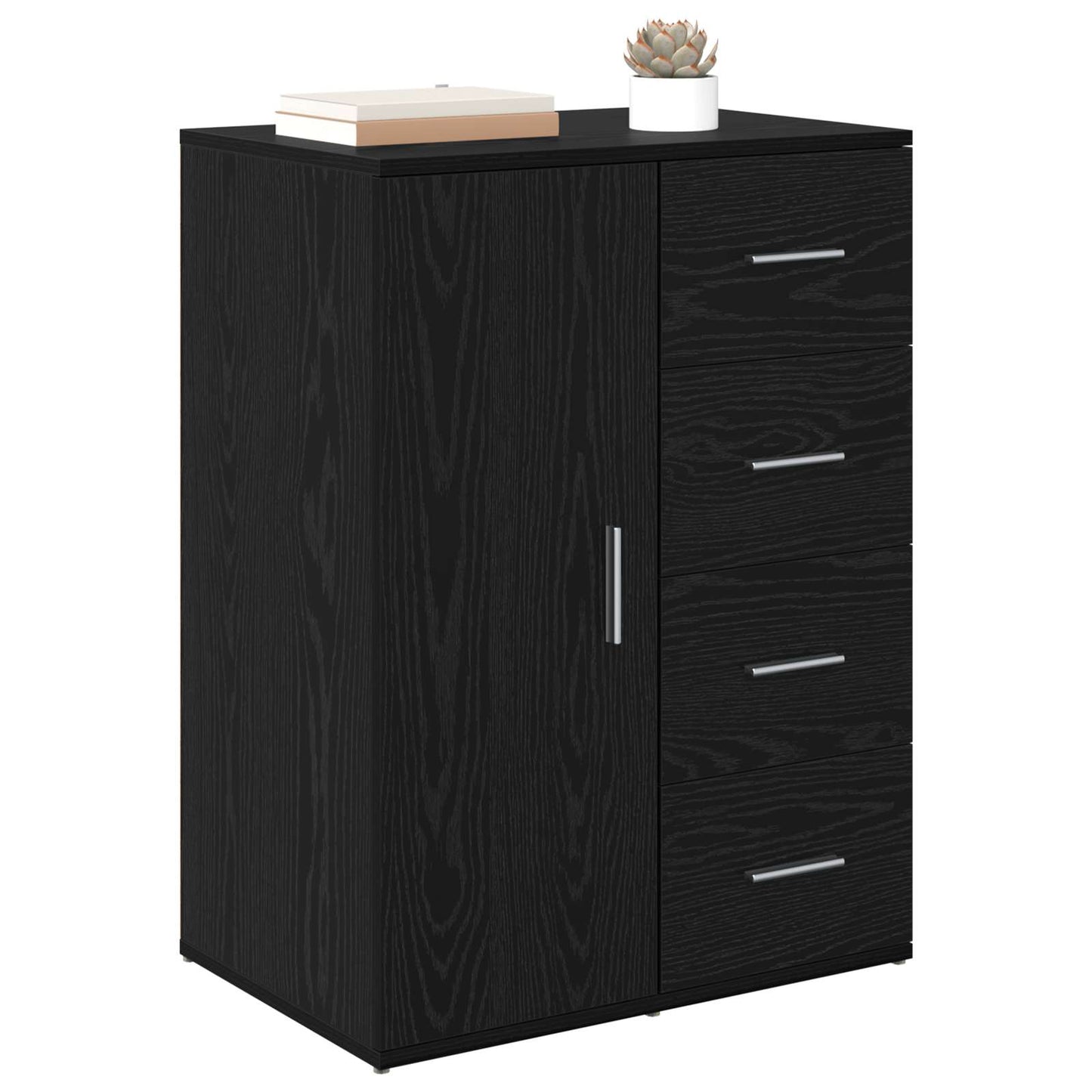 Serviesskap med skuff Svart Eik 59 x 39 x 80 cm Konstruert tre