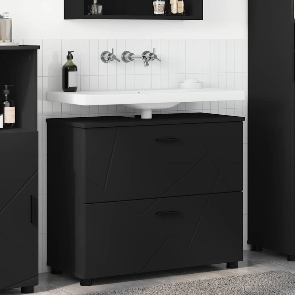 Baderomsskap Svart 76,5 x 35 x 64 cm Konstruert tre & Metall