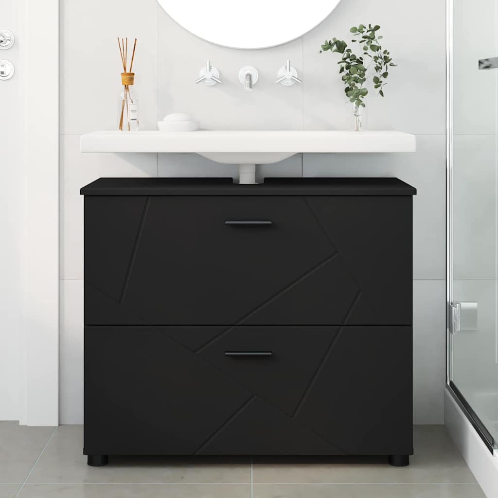 Baderomsskap Svart 76,5 x 35 x 64 cm Konstruert tre & Metall