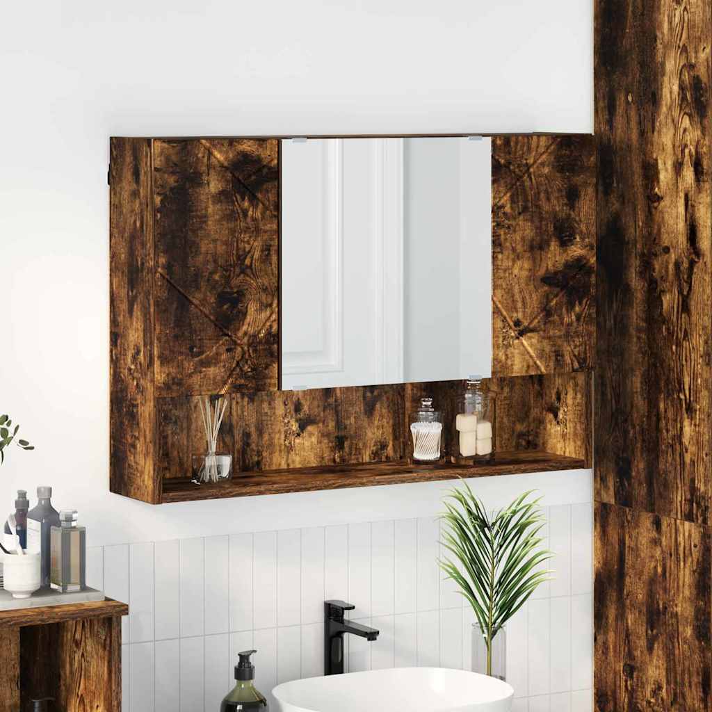 Speilskap Veggmontert Røkt eik 80 x 17 x 55 cm Konstruert tre