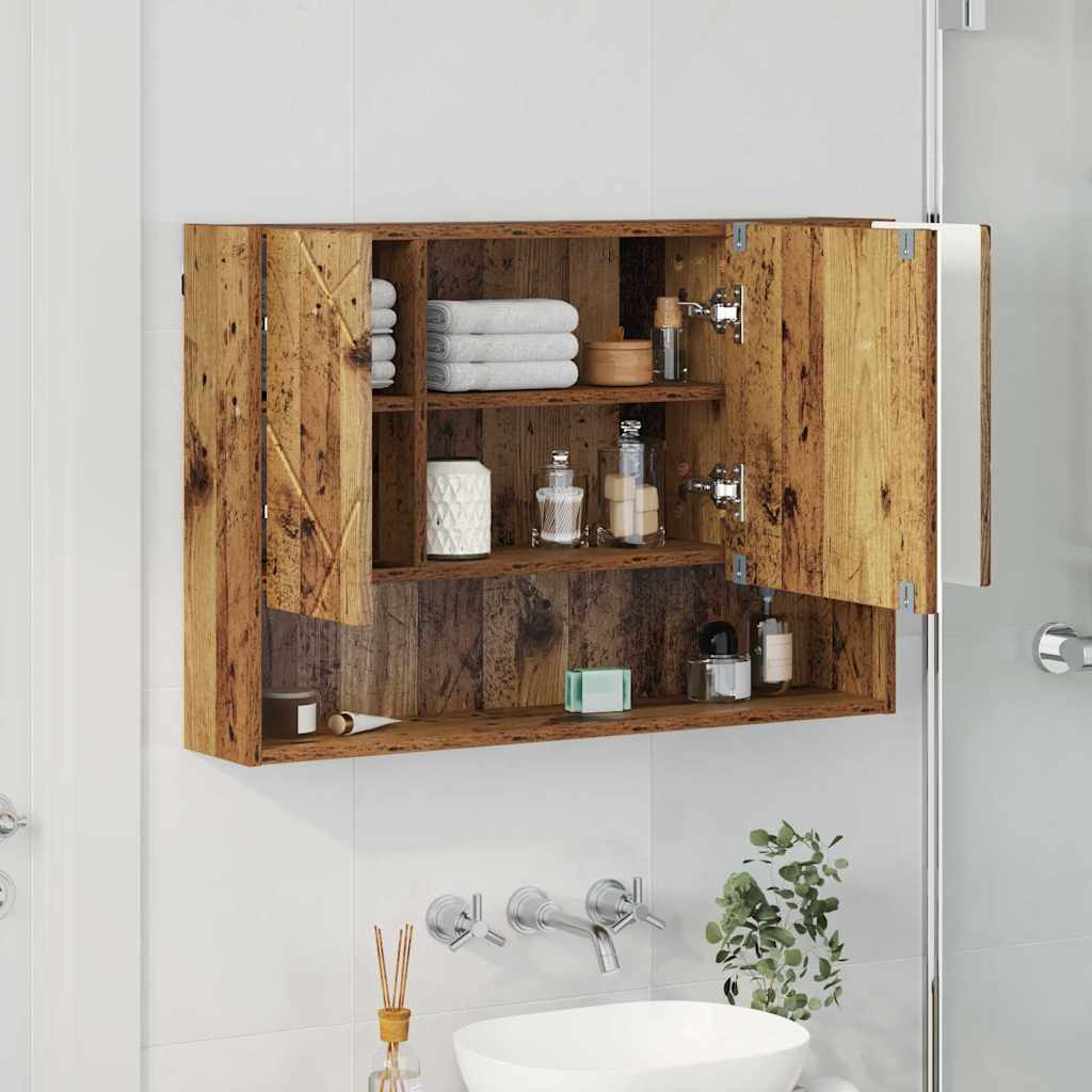 Speilskap med dør Gammelt tre 80 x 17 x 55 cm Konstruert tre