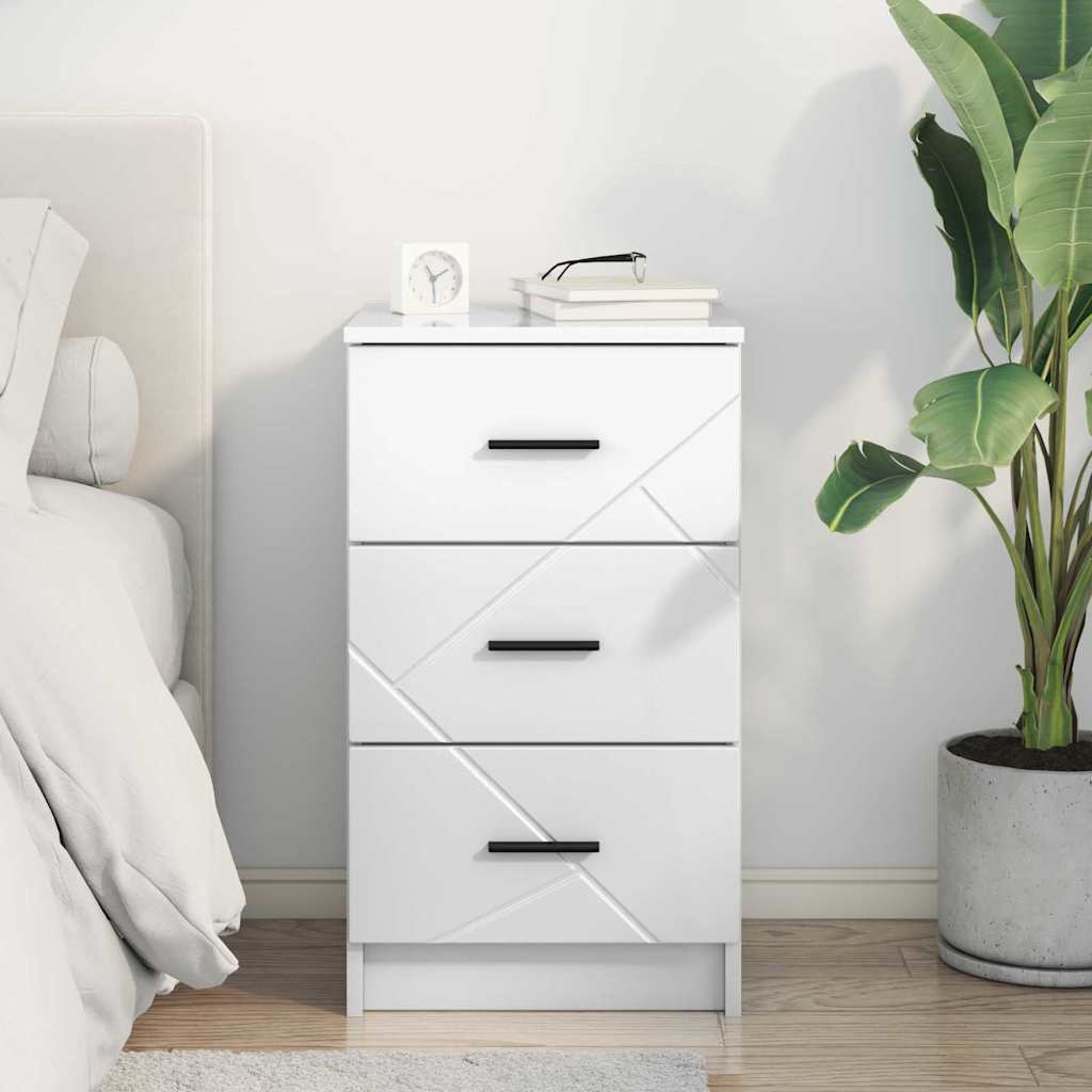 Nattbordskap Høyglans hvit 38 x 38 x 66 cm Konstruert tre