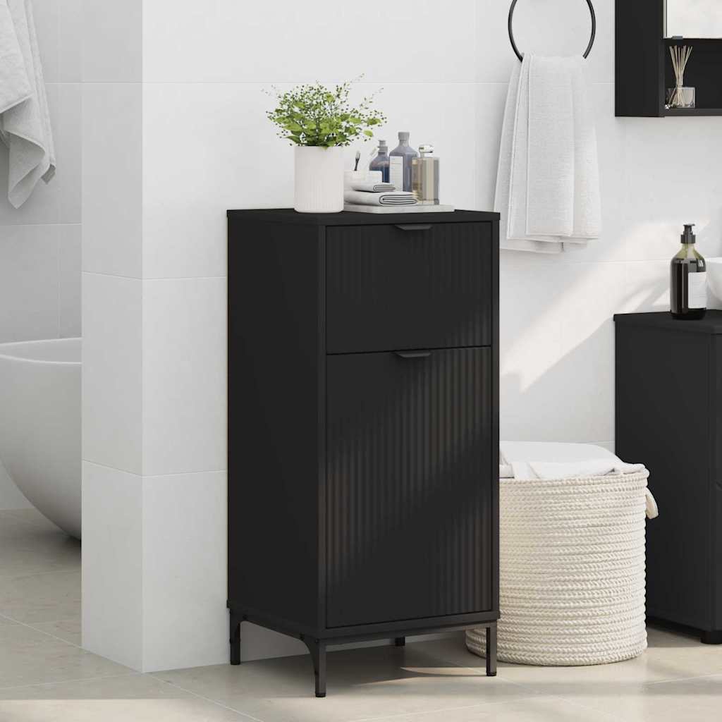 Baderomsskap Svart 39,5 x 36 x 88 cm Konstruert tre & Metall