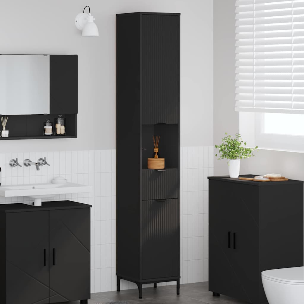 Baderomsskap Svart 31,5 x 33 x 190 cm Konstruert tre & Metall