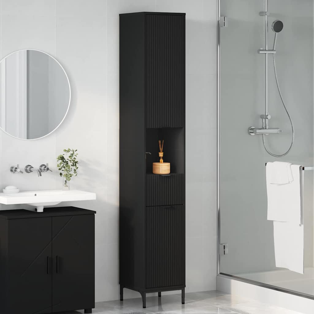 Baderomsskap Svart 31,5 x 33 x 190 cm Konstruert tre & Metall