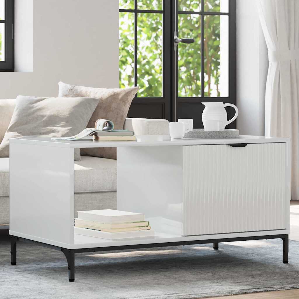 Kaffebord Høyglanset hvit 90 x 49 x 46 cm Konstruert tre