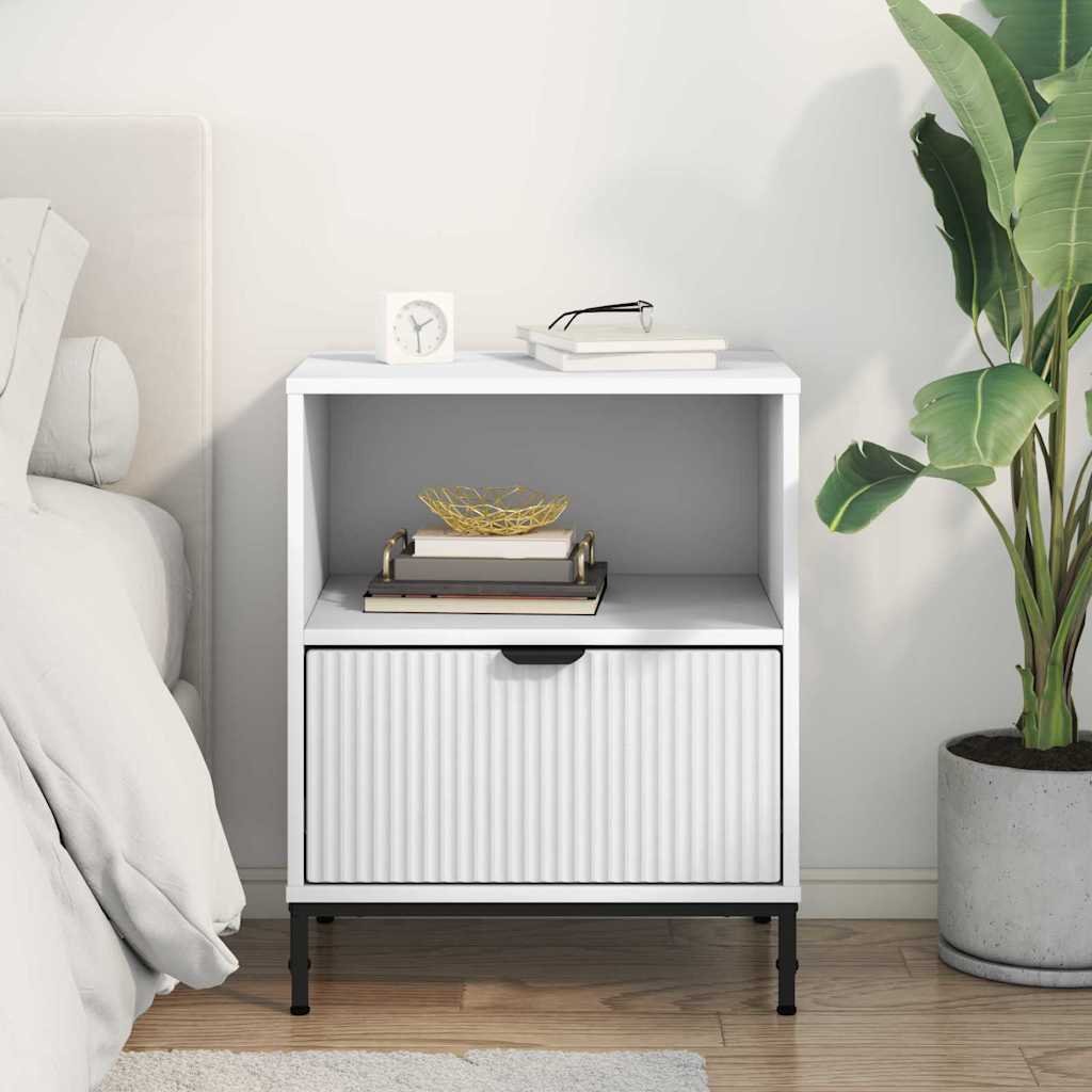 Nattbordskap med skuff Hvit 49 x 36 x 61 cm Konstruert tre