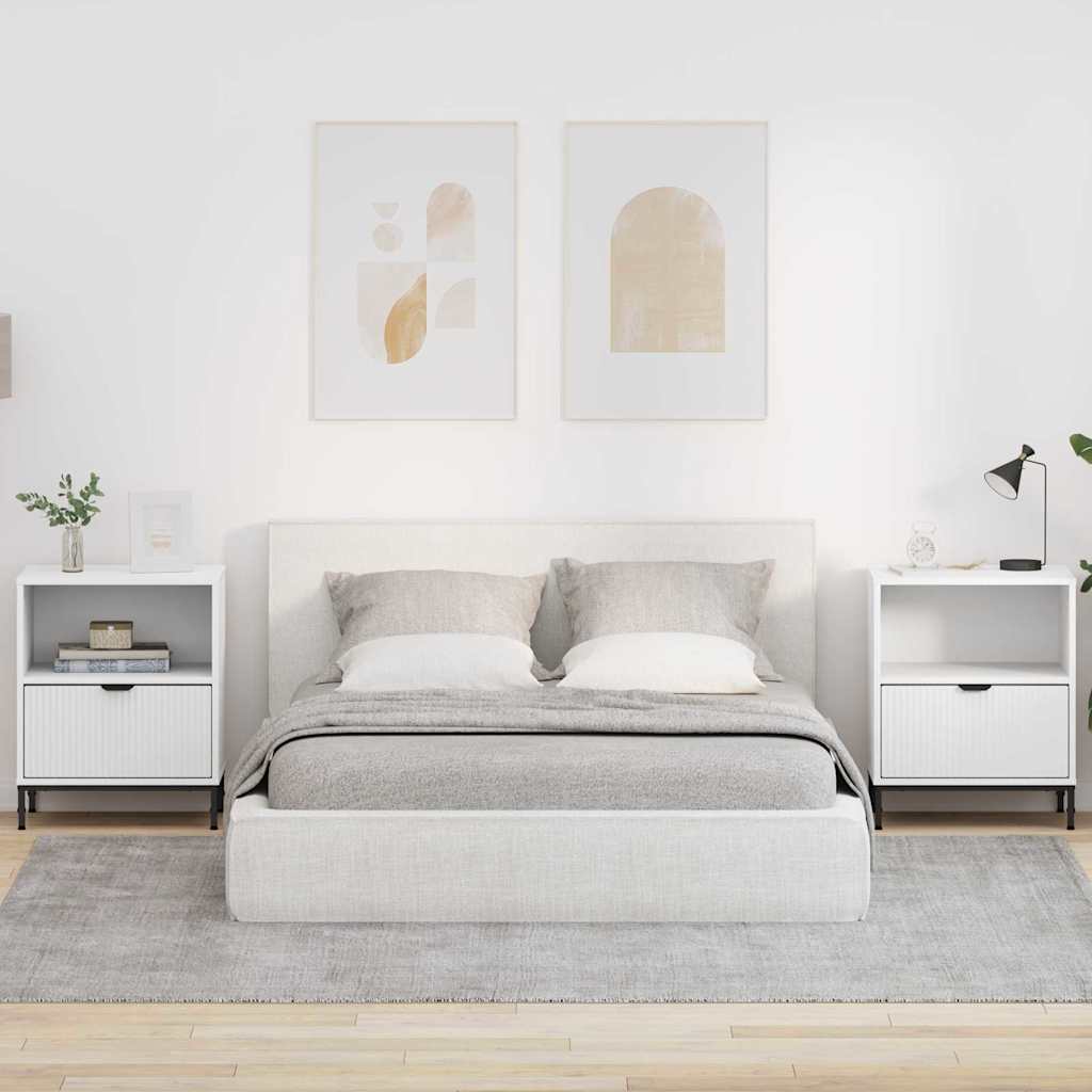 Nattbord med skuff 2 pcs Hvit 49 x 36 x 61 cm Konstruert tre