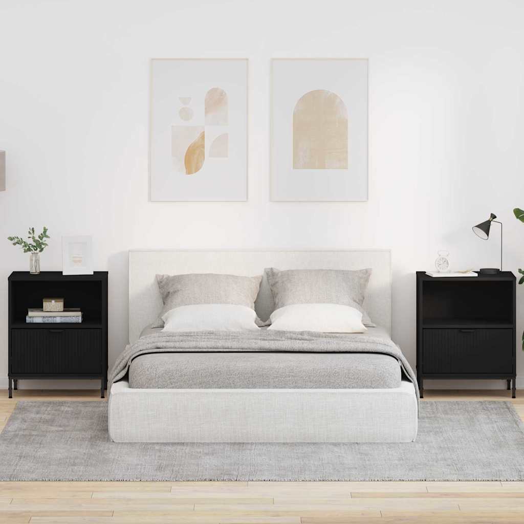 Nattbord med skuff 2 pcs Svart 49 x 36 x 61 cm Konstruert tre