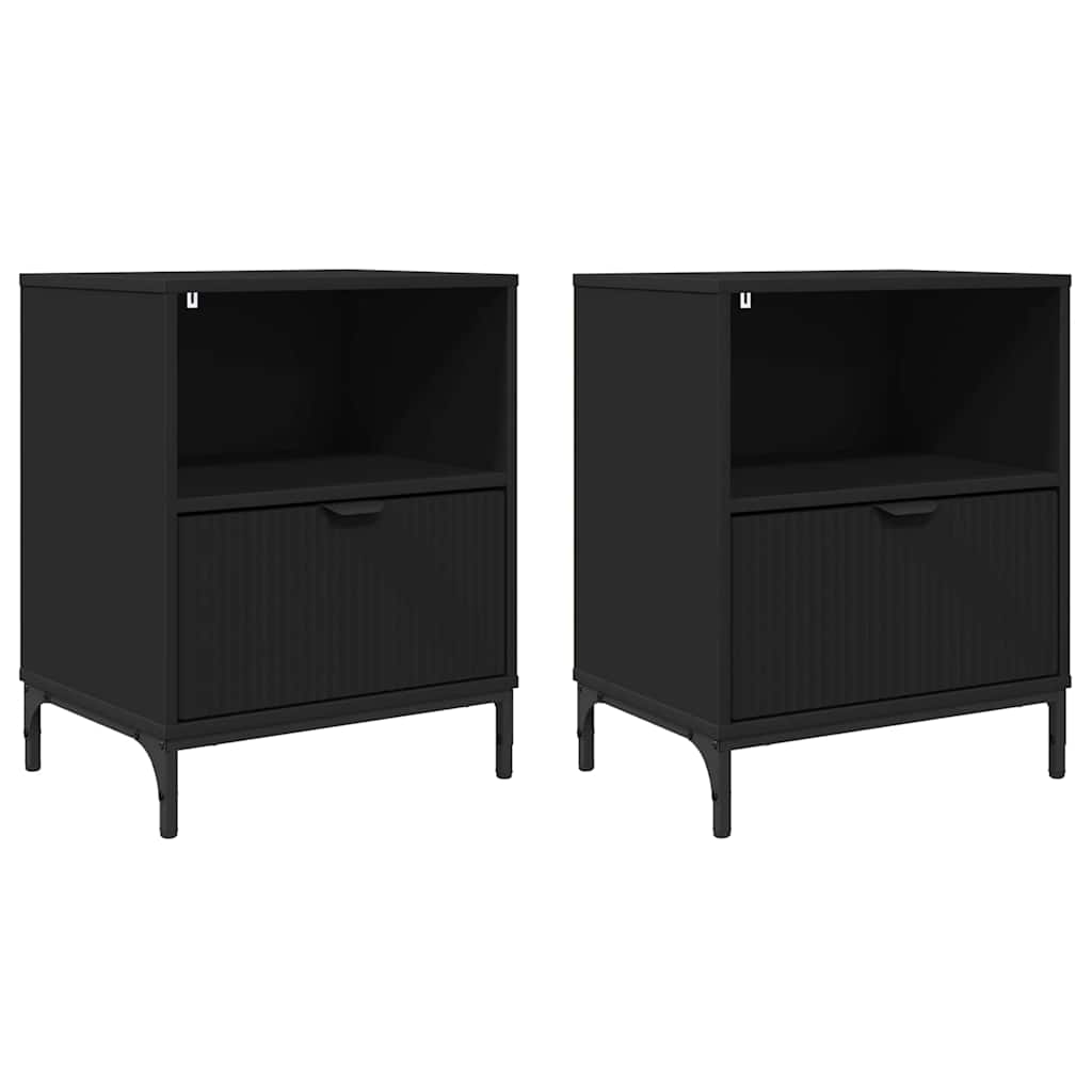 Nattbord med skuff 2 pcs Svart 49 x 36 x 61 cm Konstruert tre