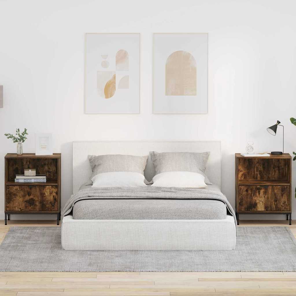 Nattbordskap 2 pcs Røkt eik 49 x 36 x 61 cm Konstruert tre