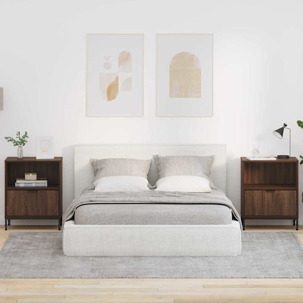 Nattbord 2 pcs brun eik 49 x 36 x 61 cm Konstruert tre