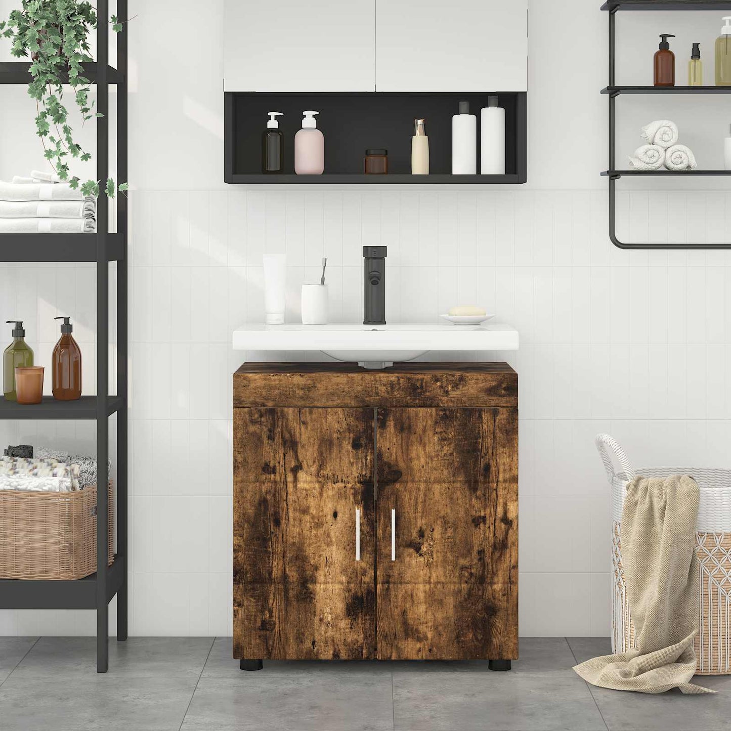 Baderomsskapsett TULUM Røkt eik 60 x 34 x 63 cm Konstruert tre