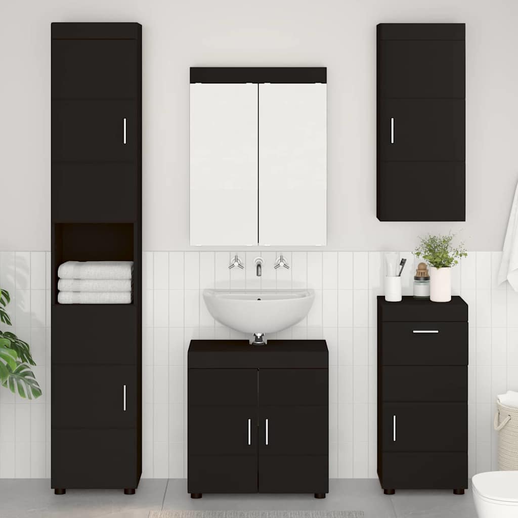 Baderom veggskap TULUM Svart 37 x 24,5 x 86 cm Konstruert tre