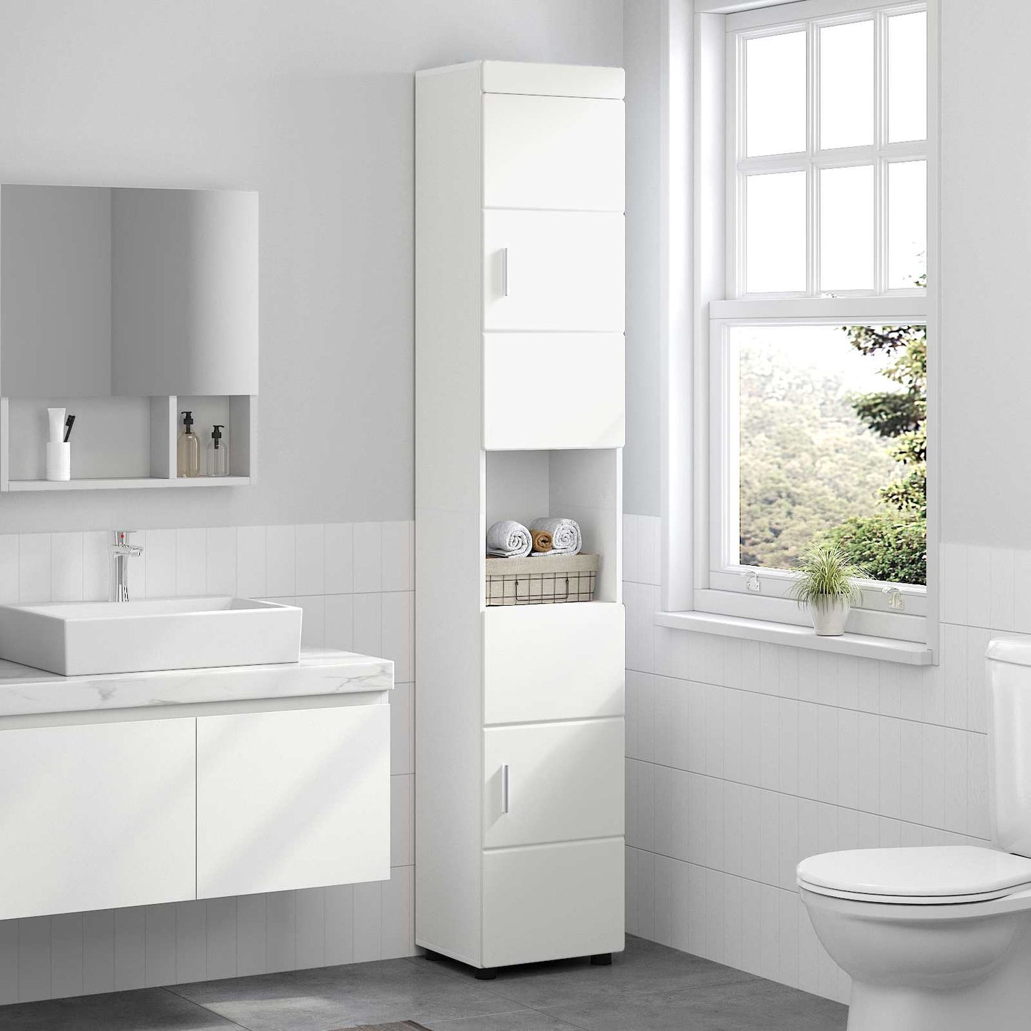 Baderomsskapsett TULUM Hvit 37 x 31,5 x 203 cm Konstruert tre