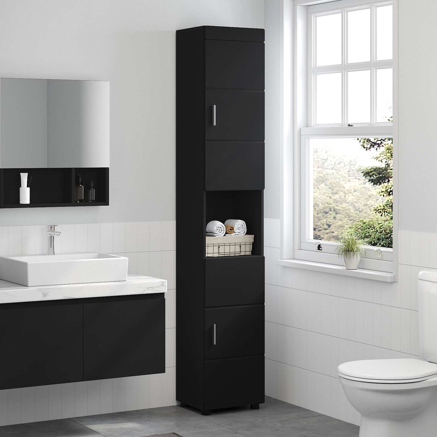 Baderomsskapsett TULUM Svart 37 x 31,5 x 203 cm Konstruert tre