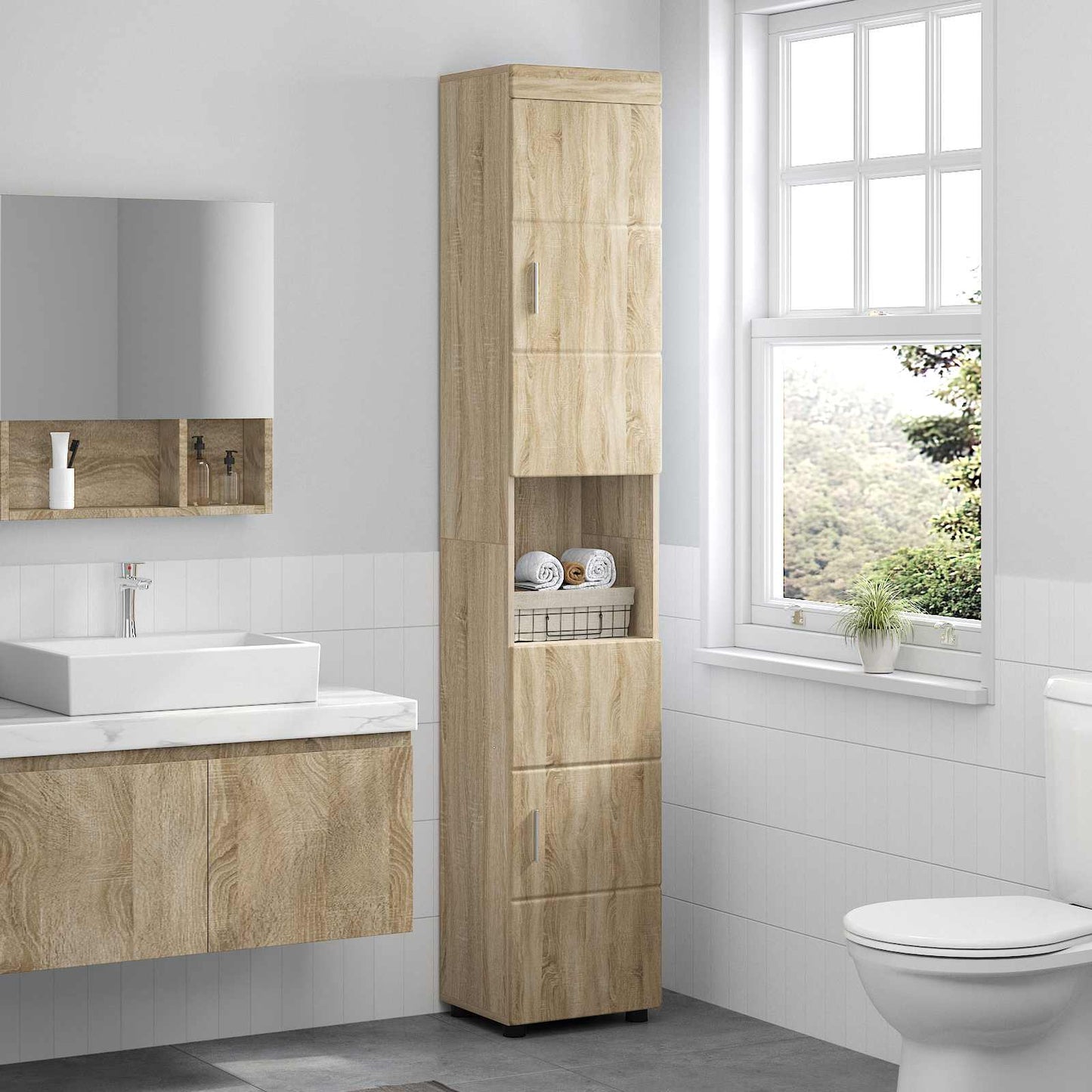 Baderomsskapsett TULUM Sonoma eik 37 x 31,5 x 203 cm