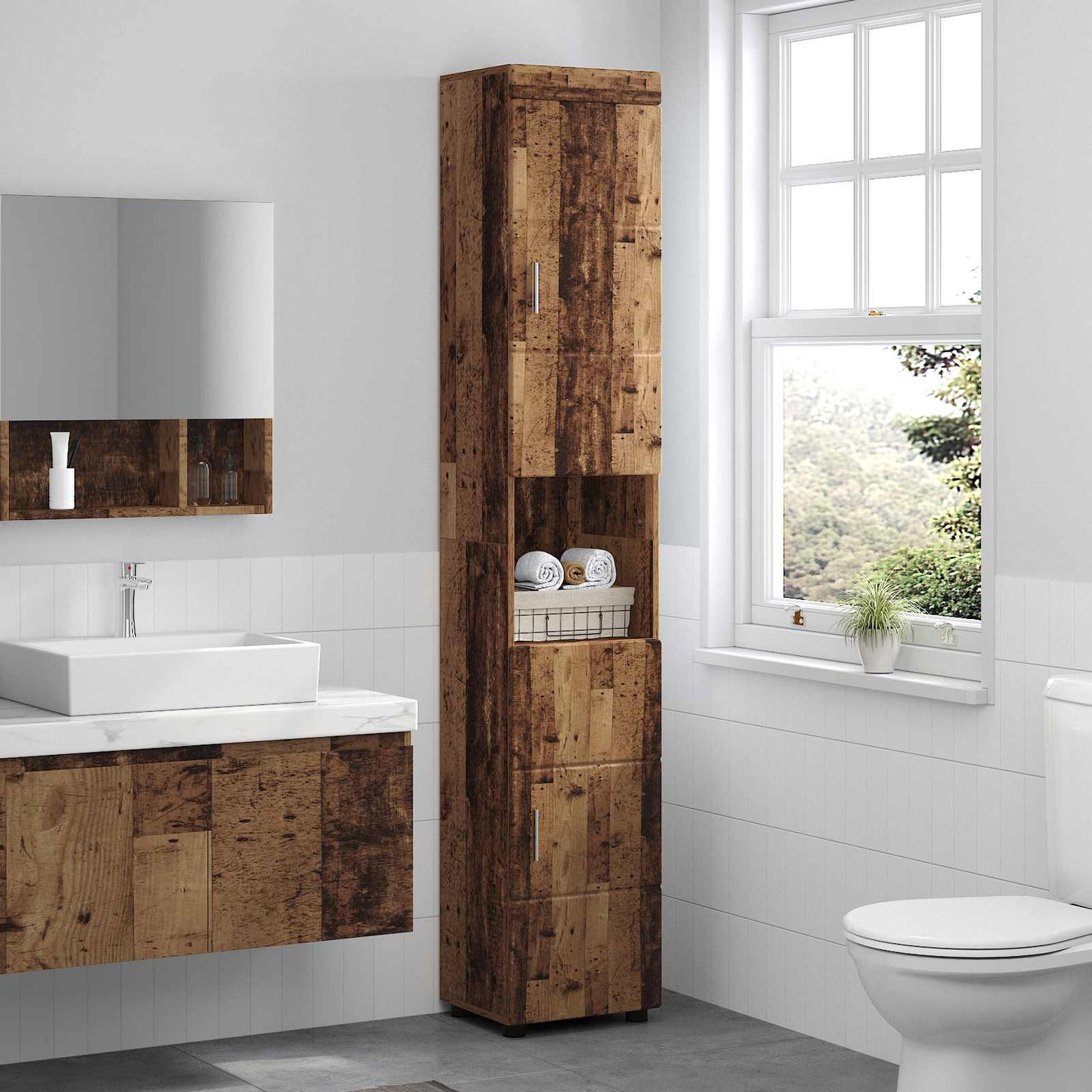 Baderomsskapsett TULUM Gammelt tre 37 x 31,5 x 203 cm