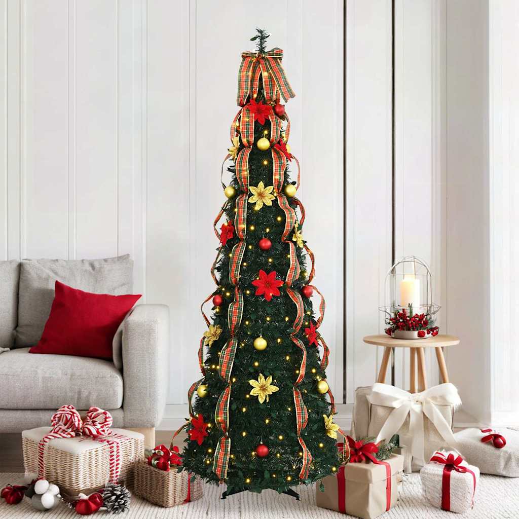 Kunstig juletre med 150 LED med stativ grønn 185 cm PVC