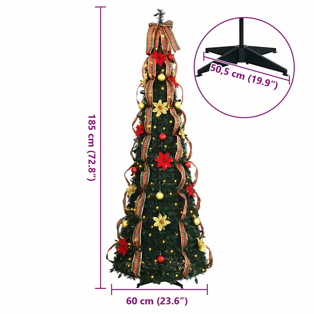 Kunstig juletre med 150 LED med stativ grønn 185 cm PVC
