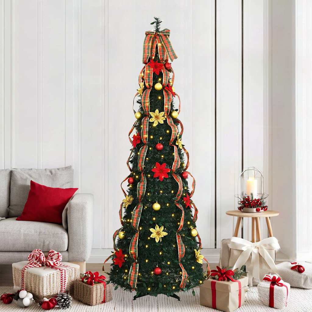 Kunstig juletre med 200 LED med stativ grønn 215 cm PVC