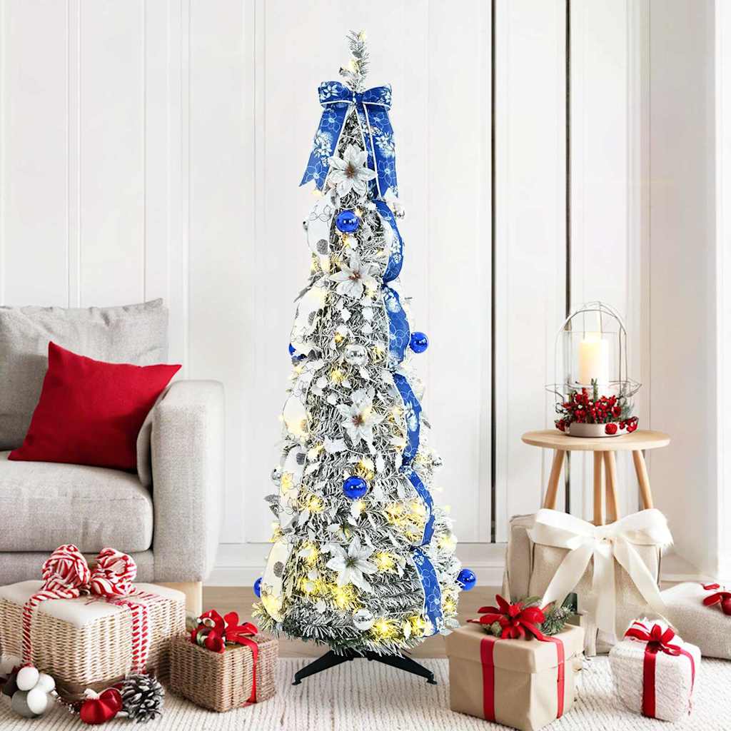 Kunstig juletre med 100 LED med stativ Hvit 150 cm PVC