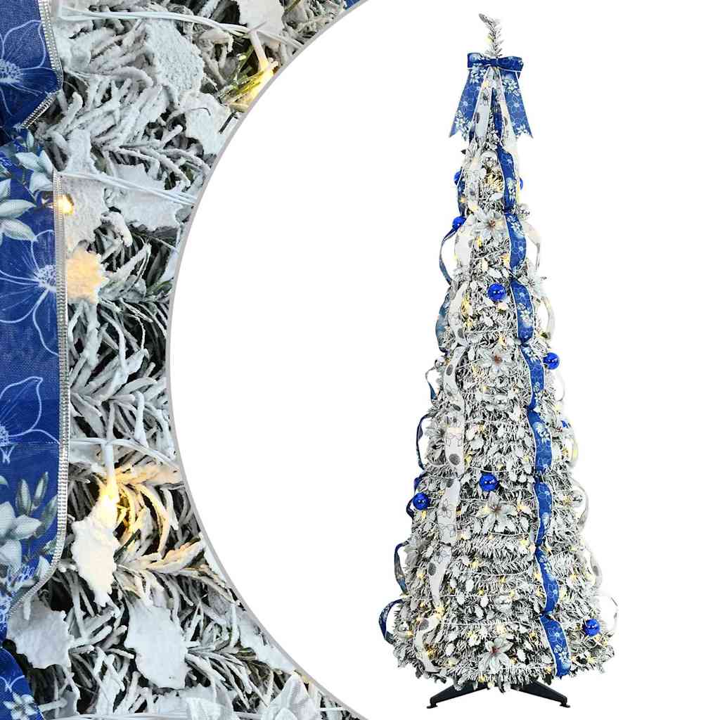 Kunstig juletre med 150 LED med stativ Hvit 180 cm PVC