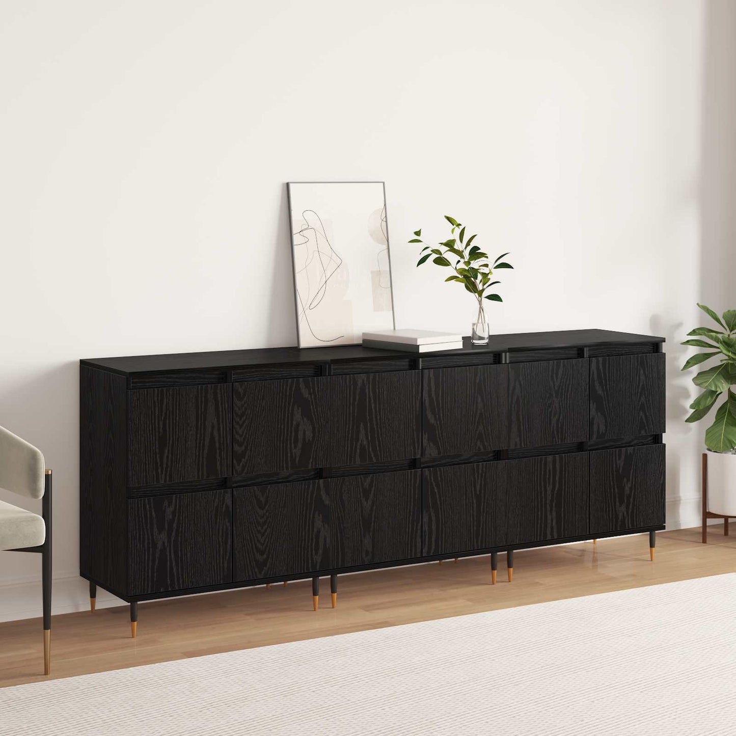 Oppbevaringsskap 3 pcs Svart Eik 60 x 35 x 70 cm