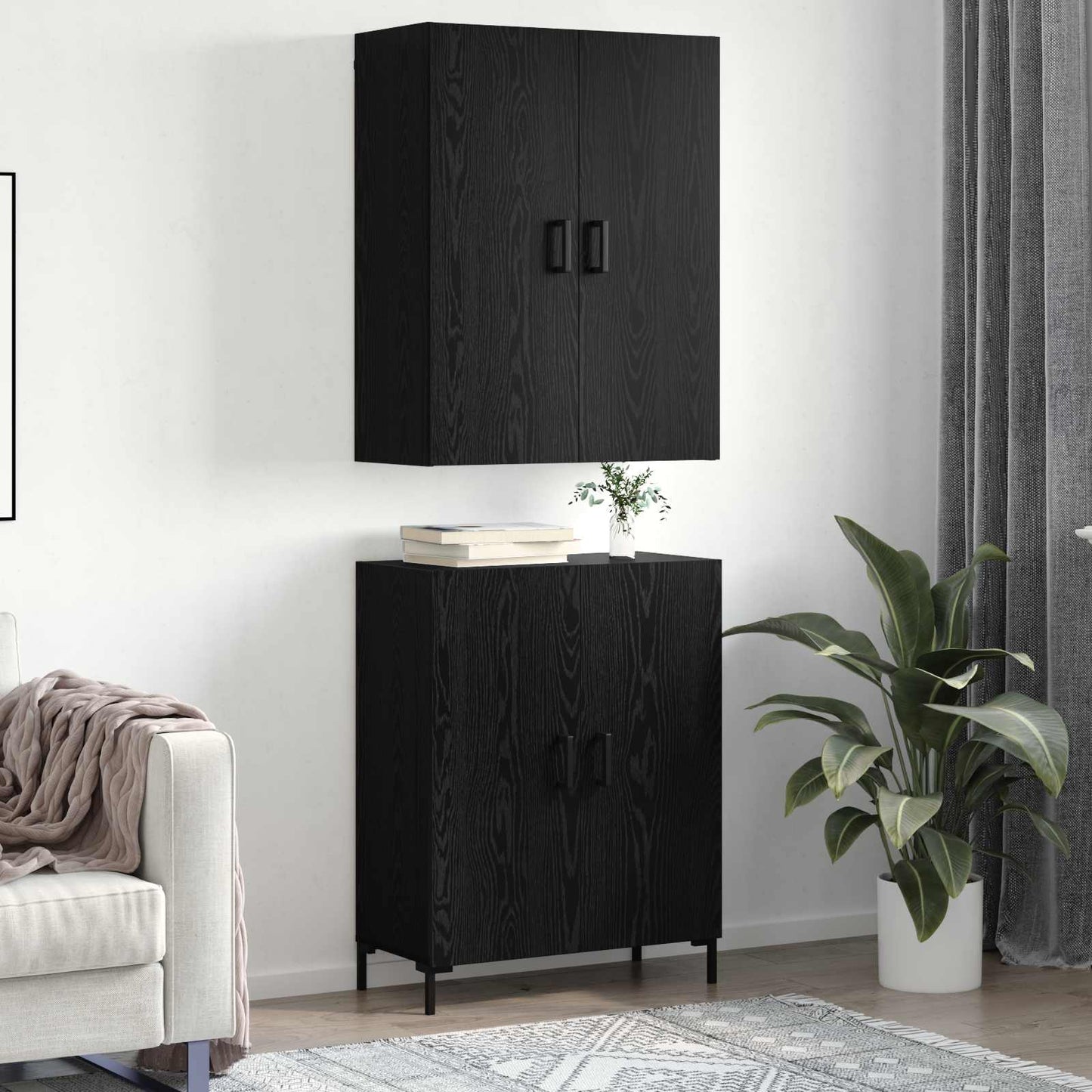 Høyskap Veggmontert Svart eik 69,5 x 34 x 180 cm Konstruert tre