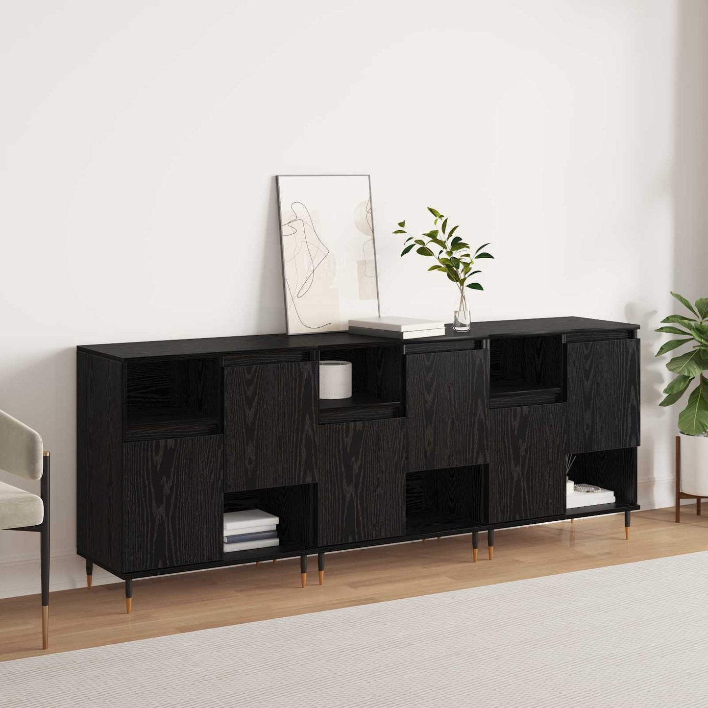 Skap 3 pcs Svart Eik