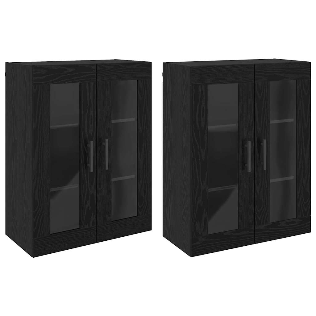 Vegghengte skap 2 pcs Svart eik 69,5 x 34 x 90 cm