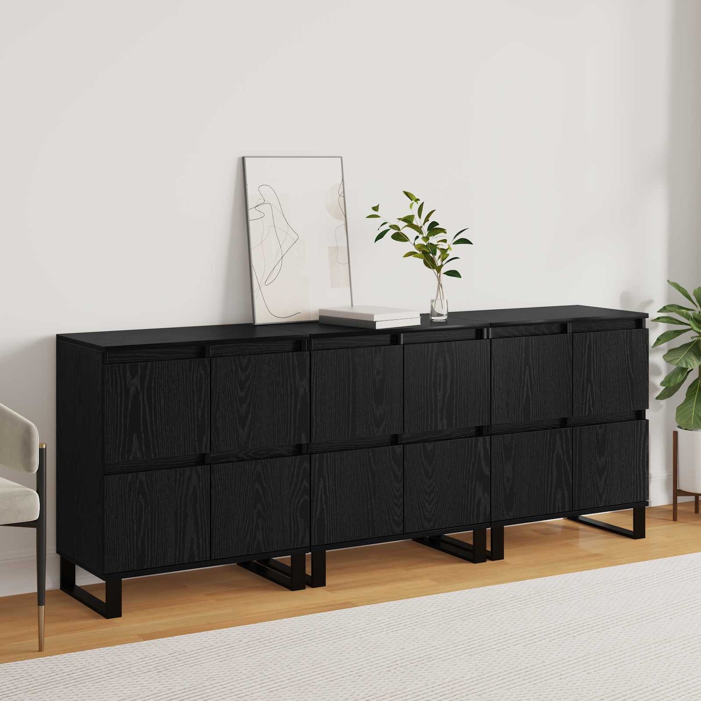 Serviesskap 3 pcs Svart Eik 60 x 35 x 70 cm