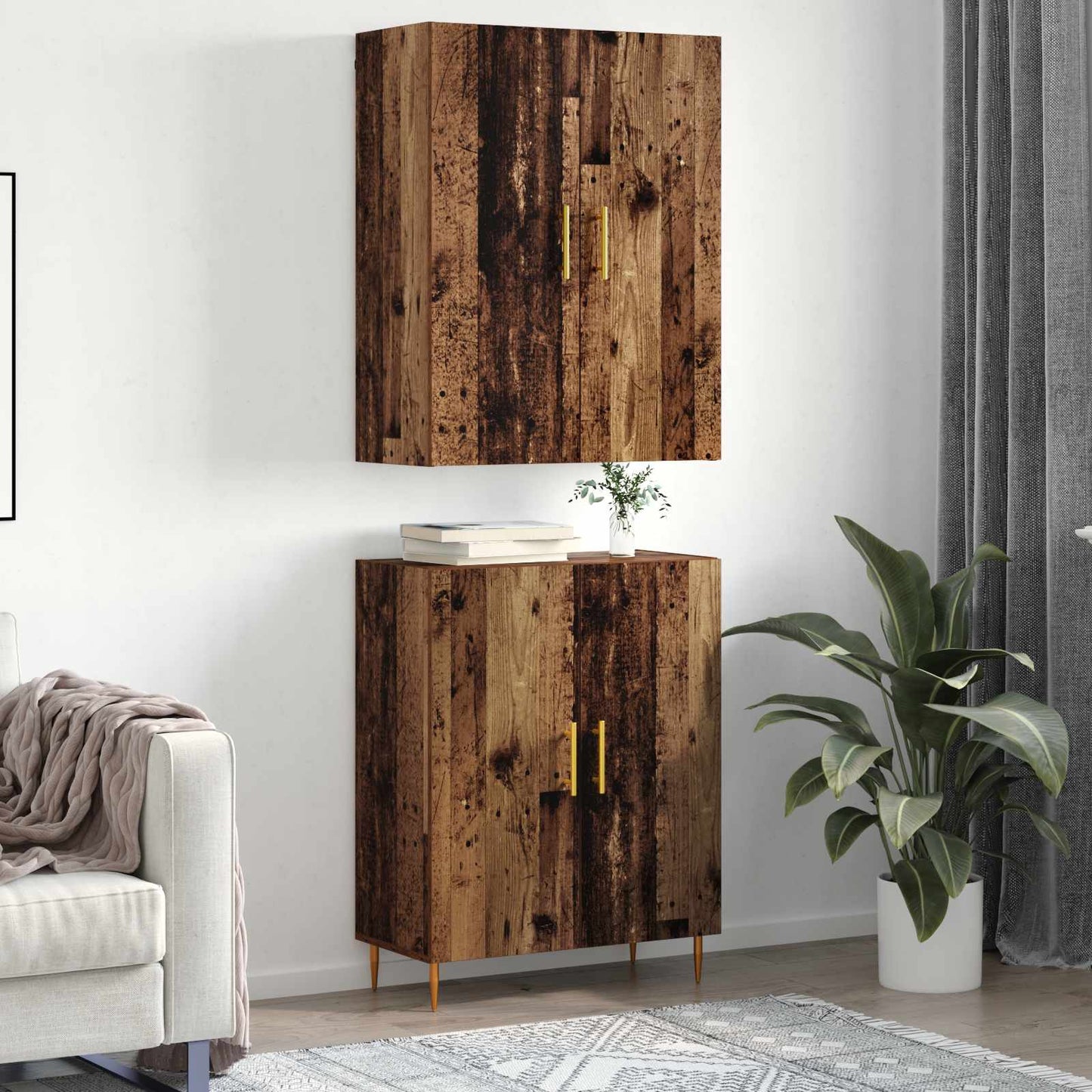 Høyskap Gammelt tre 69,5 x 34 x 180 cm Konstruert tre