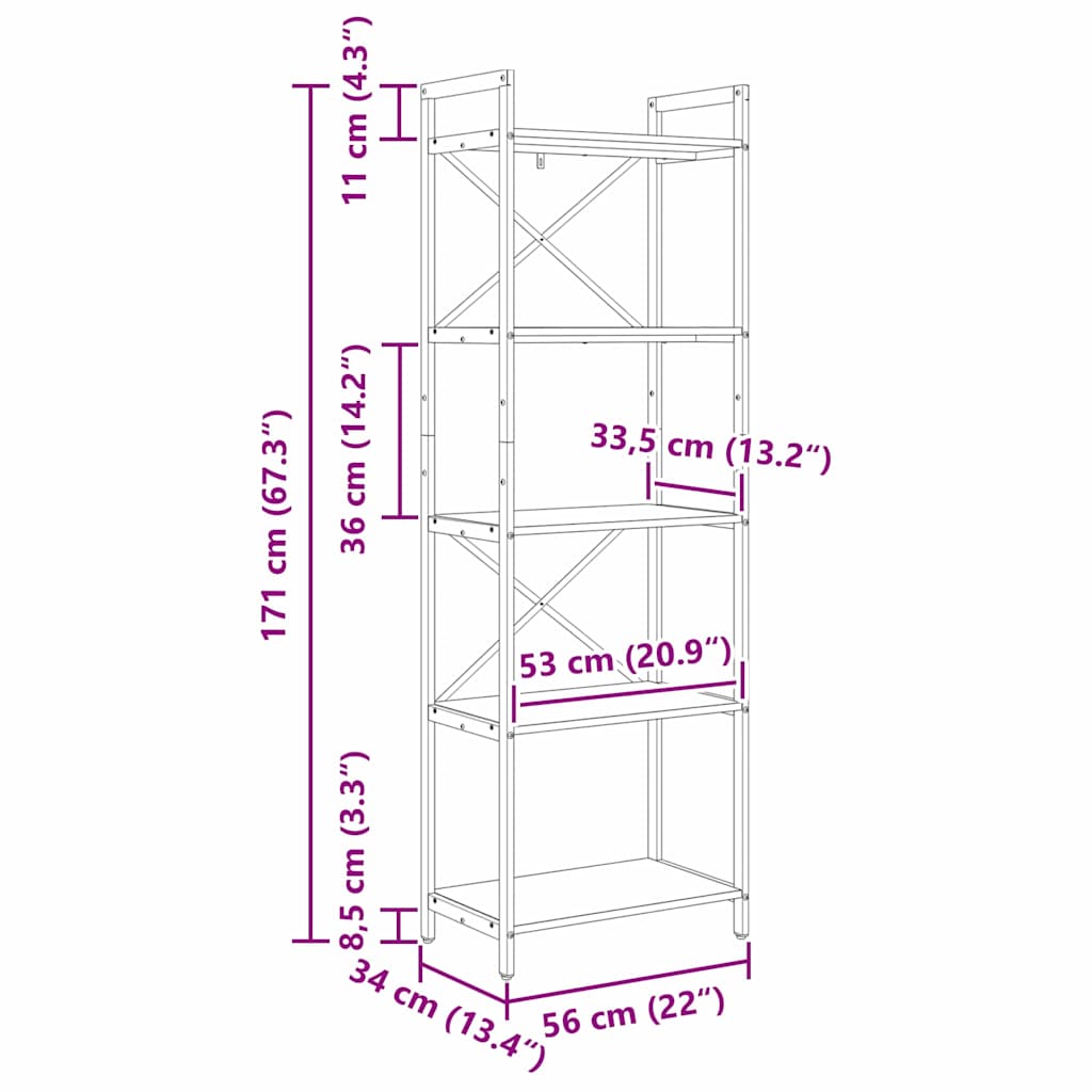 Bokhylle Svart Eik 56 x 34 x 171 cm Konstruert tre