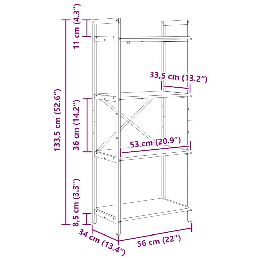 Bokhylle Artisan Eik 56 x 34 x 133,5 cm Konstruert tre