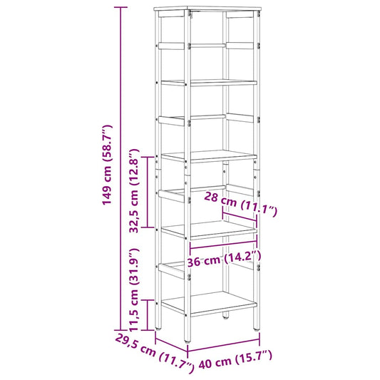 Bokhylle Sonoma eik 40 x 29,5 x 149 cm Konstruert tre