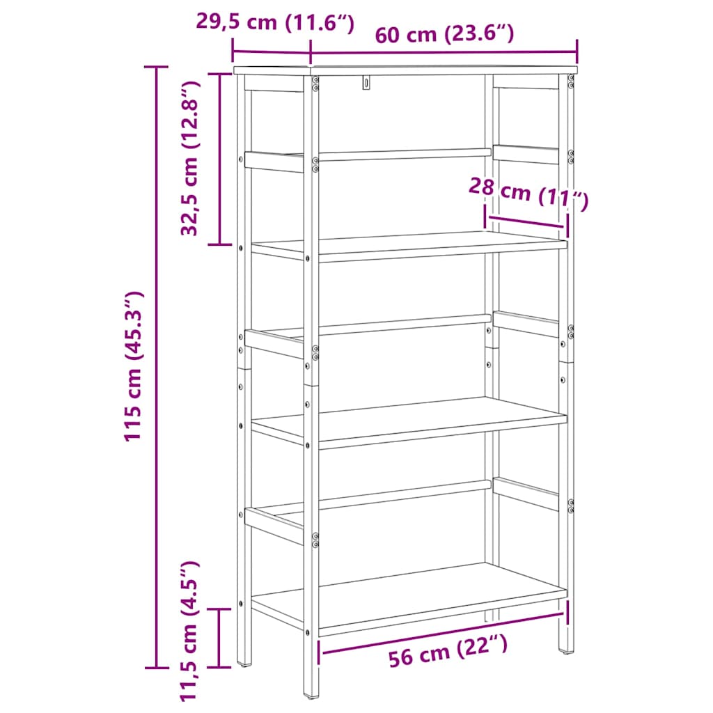 Bokhylle Sonoma eik 60 x 29,5 x 115 cm Konstruert tre
