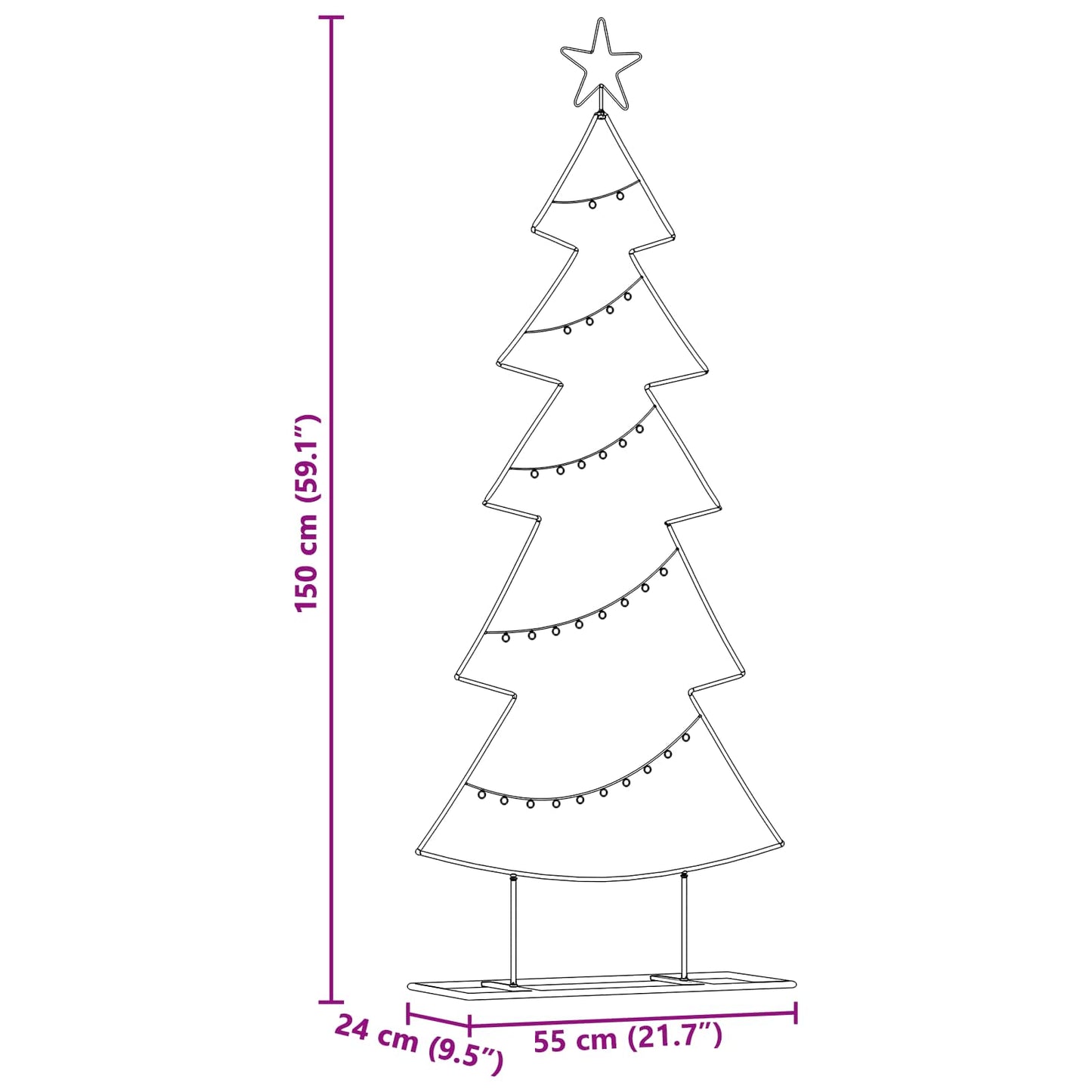 Metall juletre med stativ Svart 150 cm Stål