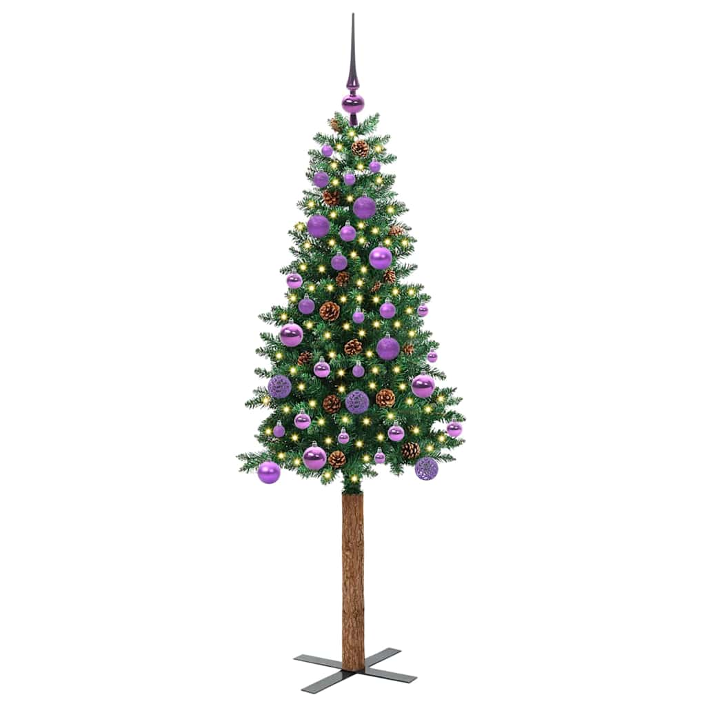 Slim juletre med 150 LED grønn 150 cm PVC og Massivt Furu tre