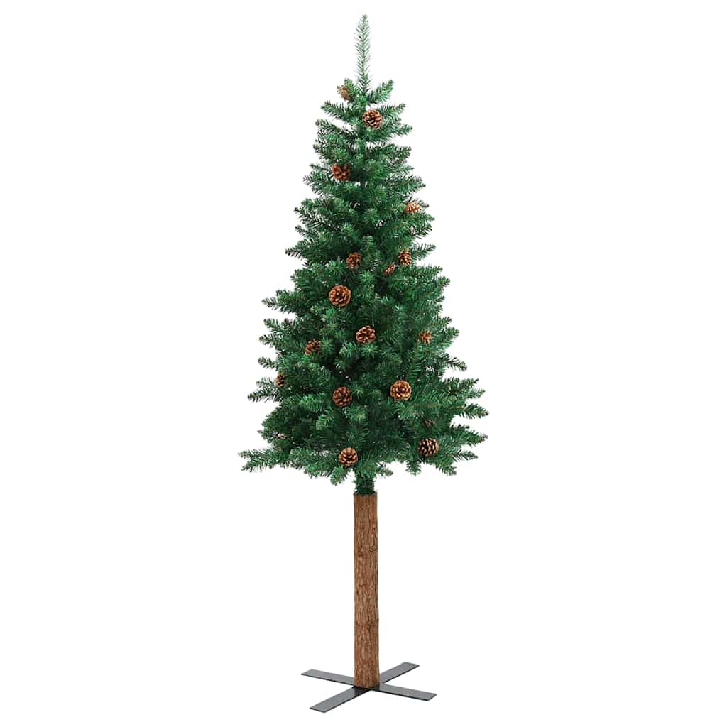 Slim juletre med 150 LED grønn 150 cm PVC og Massivt Furu tre