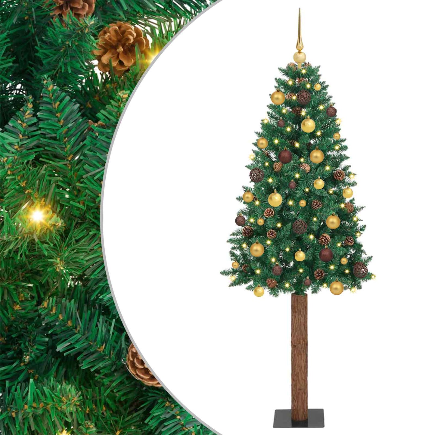 Slim juletre med 300 LED grønn 180 cm PVC og Massivt Furu tre
